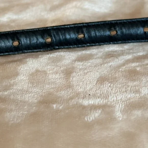 Southwestern Brass Buckle Woven Black Leather Strap Belt Holes 28" - 32" EUC - Picture 9 of 11